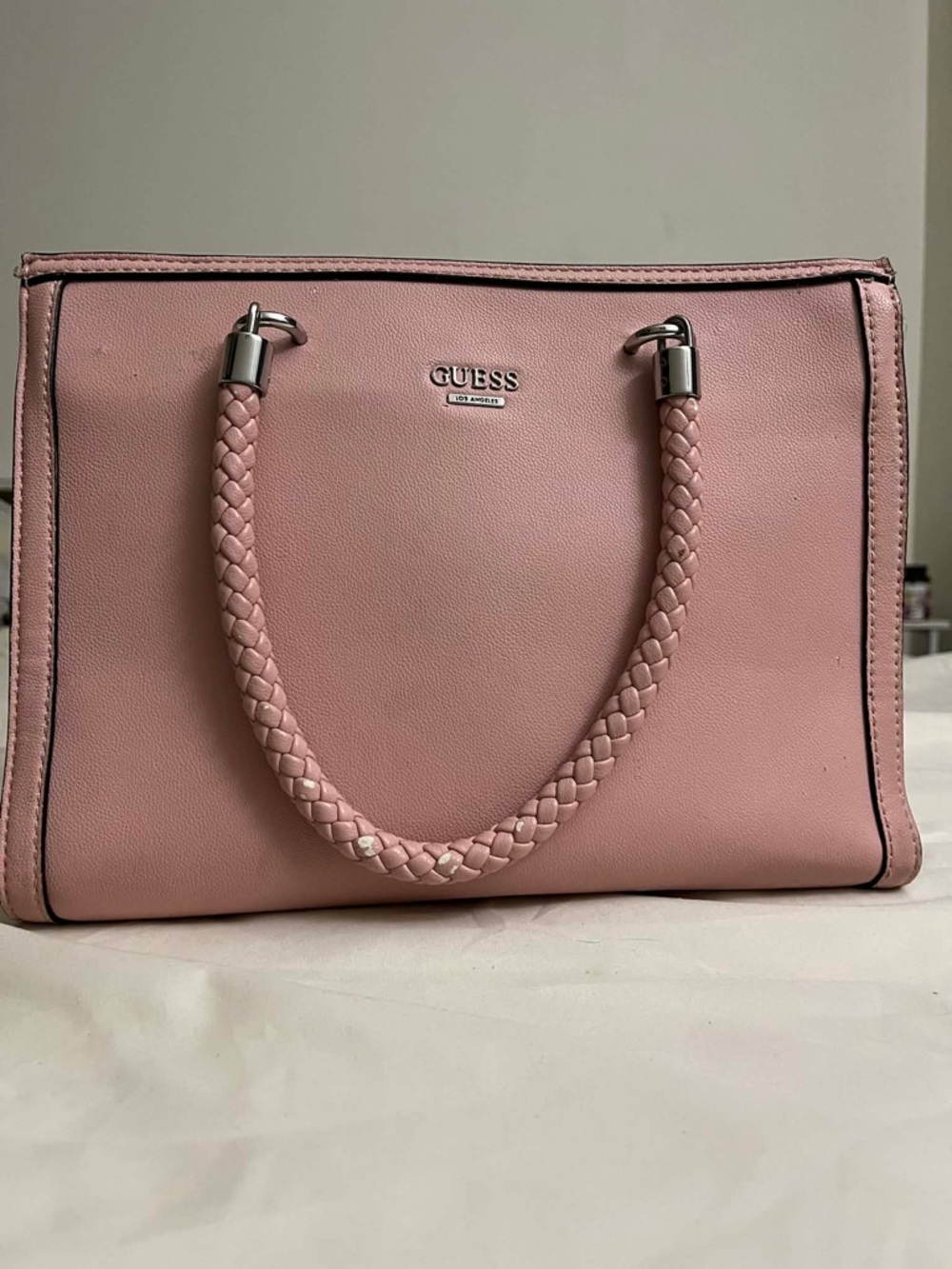 GUESS Pink Braided-Handle Satchel